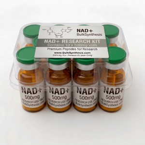 Ten vials of peptide NAD+ 500mg arranged in a bulk kit