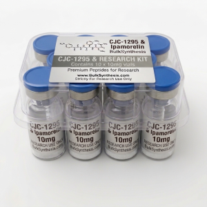 Ten vials of peptide CJC-1295 & Ipamorelin 10mg arranged in a bulk kit