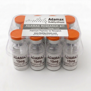 Ten vials of peptide Adamax 10mg arranged in a bulk kit