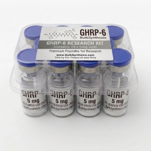 Ten vials of peptide GHRP-6 5mg arranged in a bulk kit