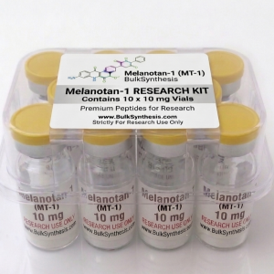 Ten vials of peptide Melanotan-1 (MT-1) 10mg arranged in a bulk kit