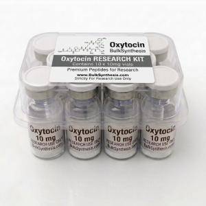 Ten vials of peptide Oxytocin 10mg arranged in a bulk kit