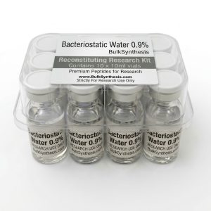 Ten vials of bacteriostatic water 0.9% 10ml arranged in a bulk kit