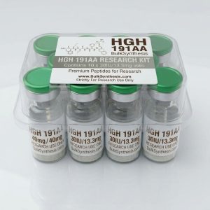 Ten vials of HGH 191AA 30IU arranged in a bulk kit