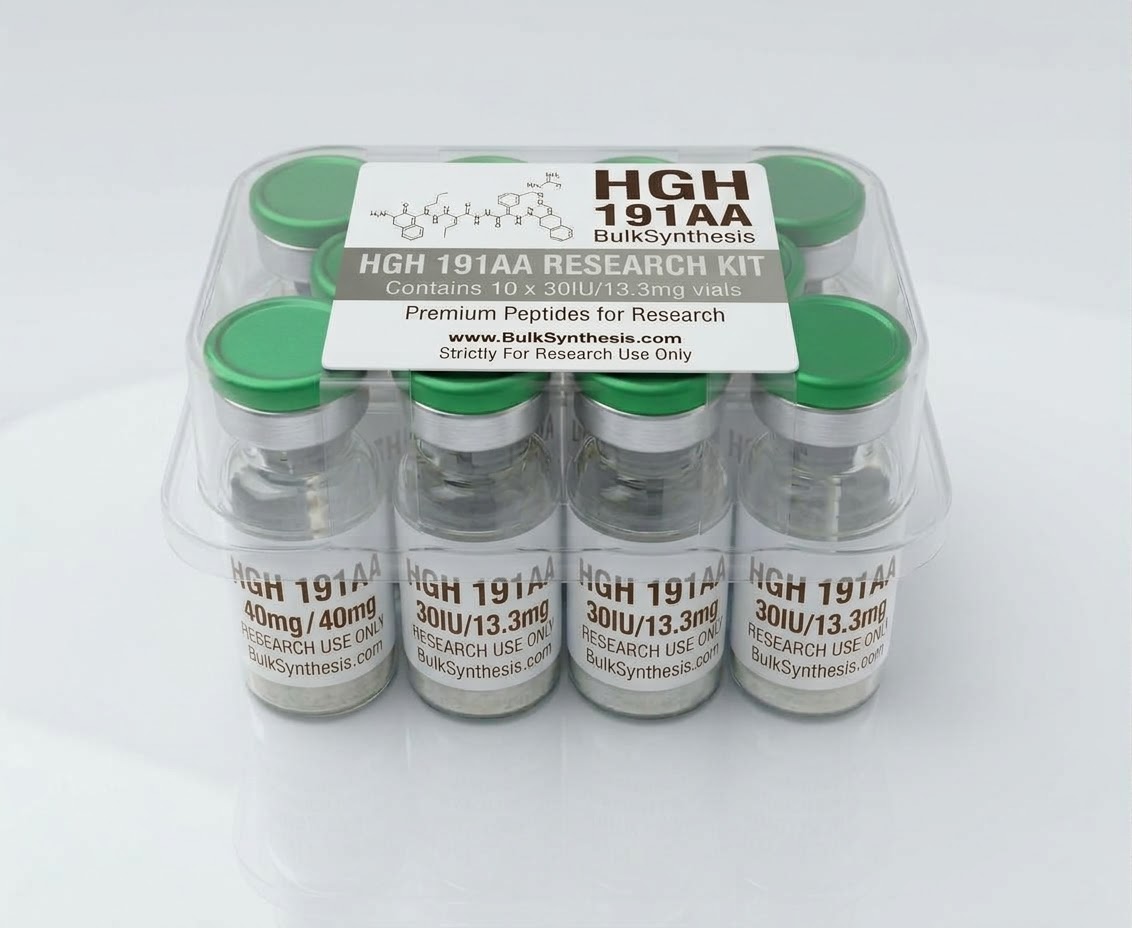Ten vials of HGH 191AA 30IU arranged in a bulk kit