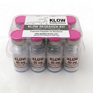 Ten vials of peptide KLOW 80mg arranged in a bulk kit