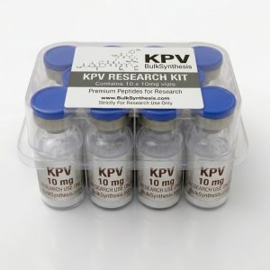 Ten vials of peptide KPV 10mg arranged in a bulk kit